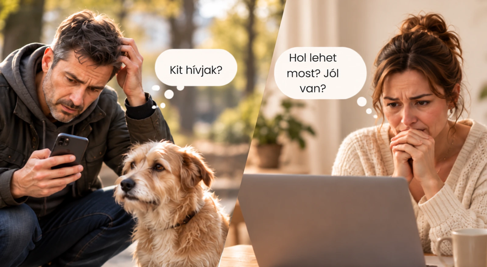 A megtaláló azt kérdezi: Kit hívjak? A gazdi közben aggódva keresi a kutyáját.